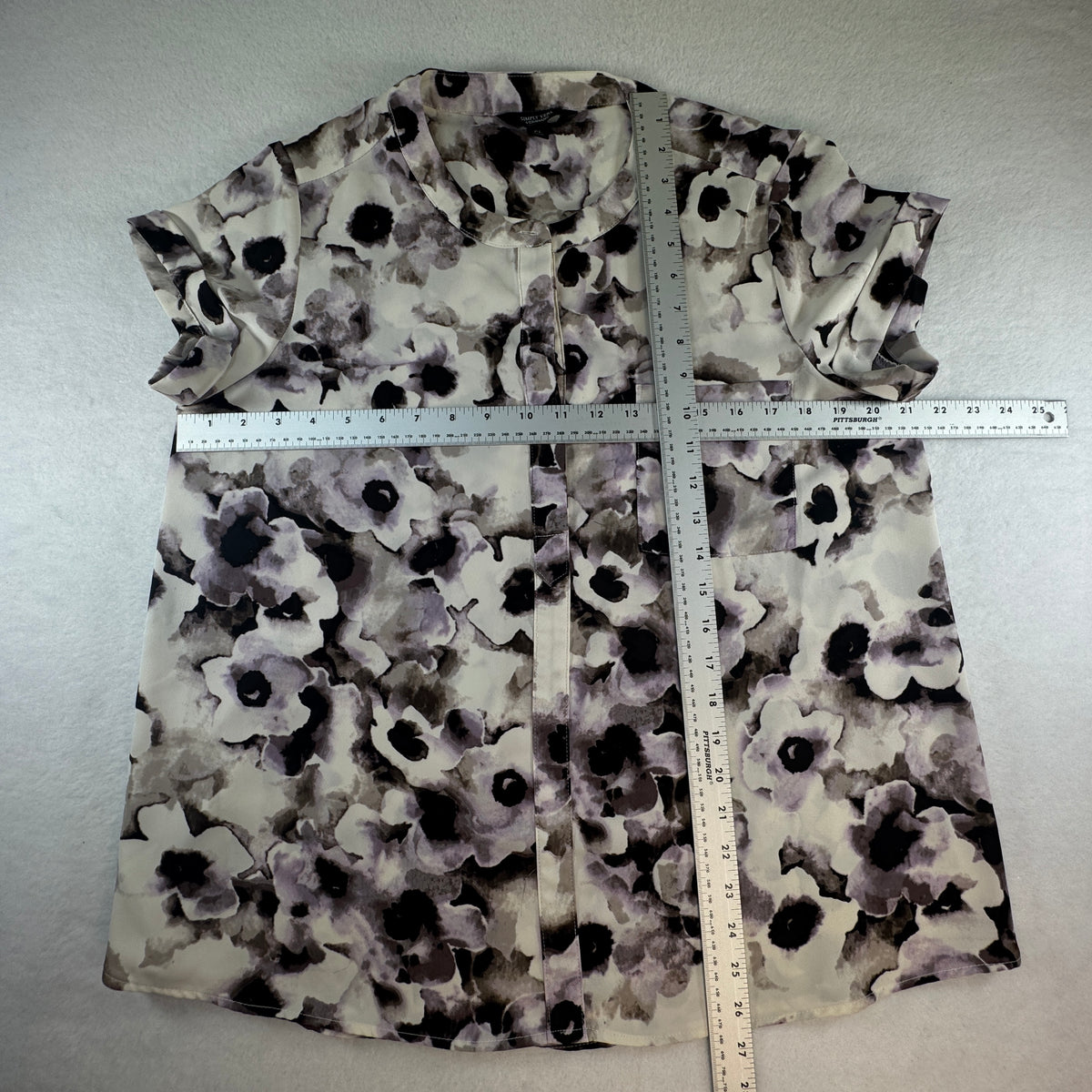 Simply Vera VeraWang Women's Floral Button Front Blouse Purple Black Size PL