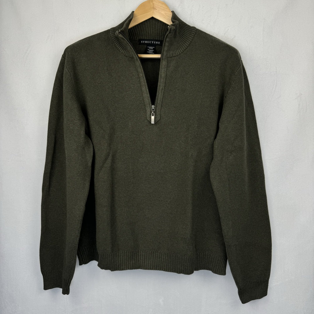 Front View of Structure green quarter-zip sweater size L