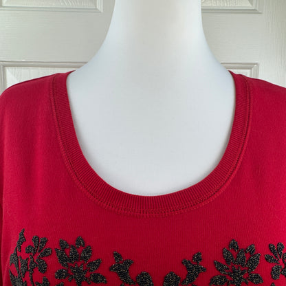 Style & Co Women's Embellished Heart Sweatshirt Red Plus Size 2X