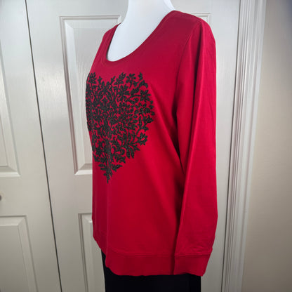 Style & Co Women's Embellished Heart Sweatshirt Red Plus Size 2X