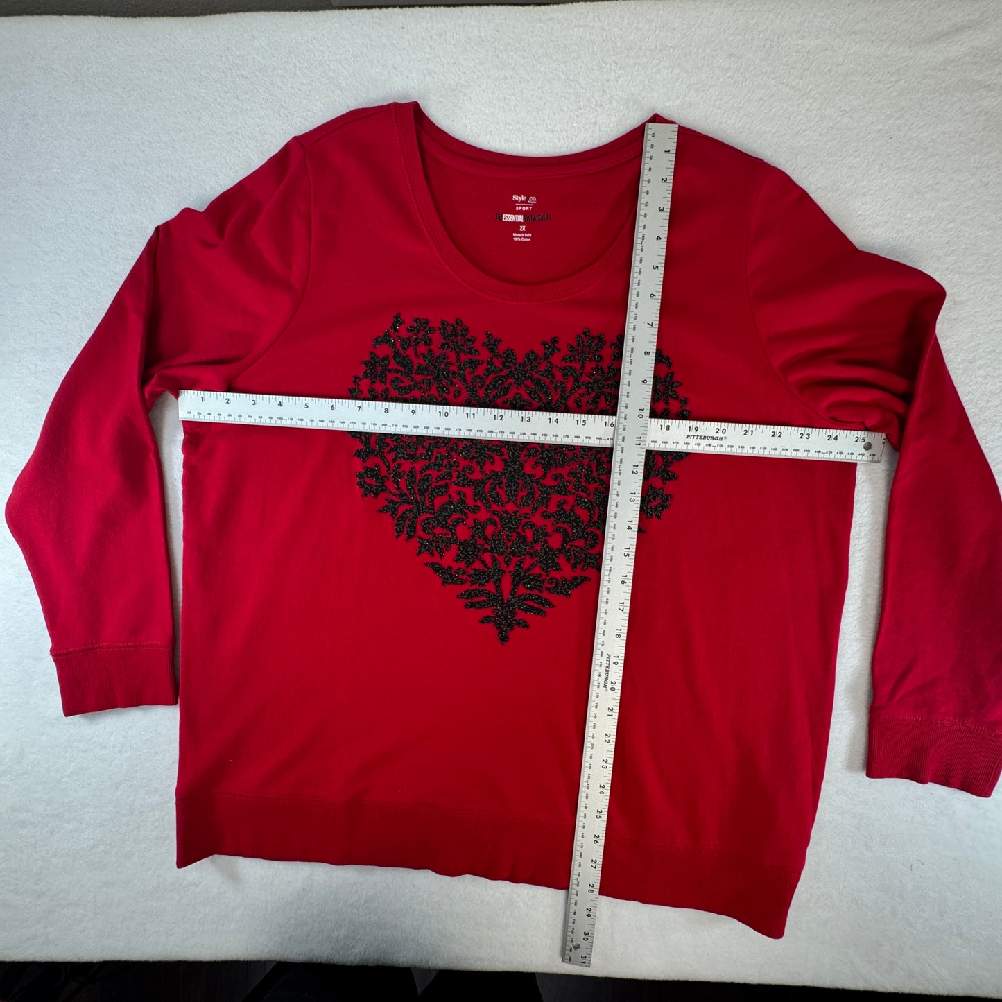 Style & Co Women's Embellished Heart Sweatshirt Red Plus Size 2X