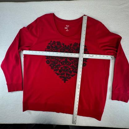 Style & Co Women's Embellished Heart Sweatshirt Red Plus Size 2X