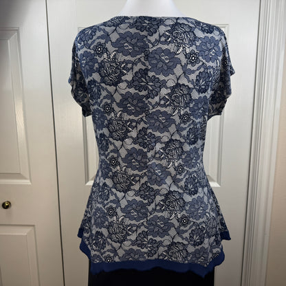 Suzie in the City Women's Blue Floral Lace Print Tunic Top Size M