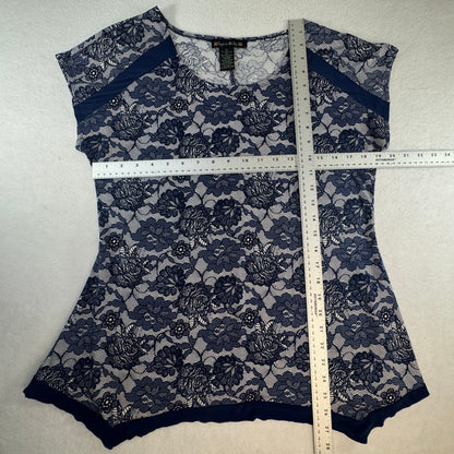 Suzie in the City Women's Blue Floral Lace Print Tunic Top Size M