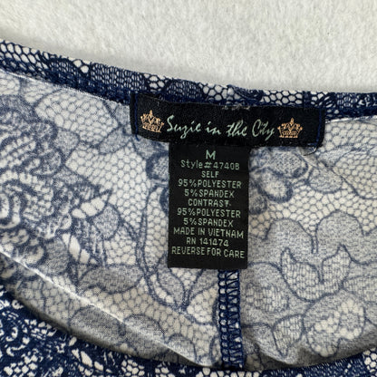 Suzie in the City Women's Blue Floral Lace Print Tunic Top Size M