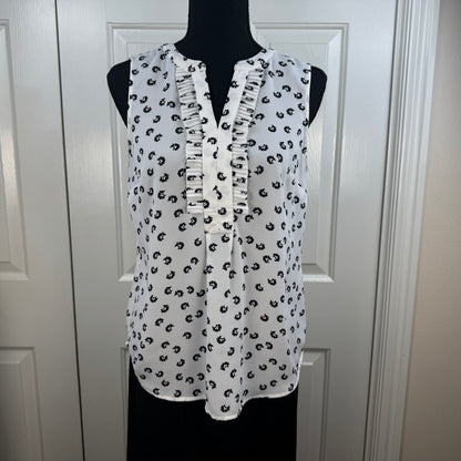 Talbots Petites Women's Floral Sleeveless Pleated Blouse Ivory Black Size SP