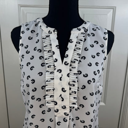Talbots Petites Women's Floral Sleeveless Pleated Blouse Ivory Black Size SP