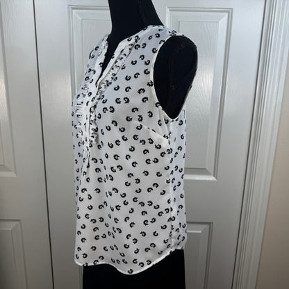 Talbots Petites Women's Floral Sleeveless Pleated Blouse Ivory Black Size SP