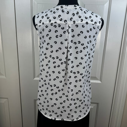 Talbots Petites Women's Floral Sleeveless Pleated Blouse Ivory Black Size SP