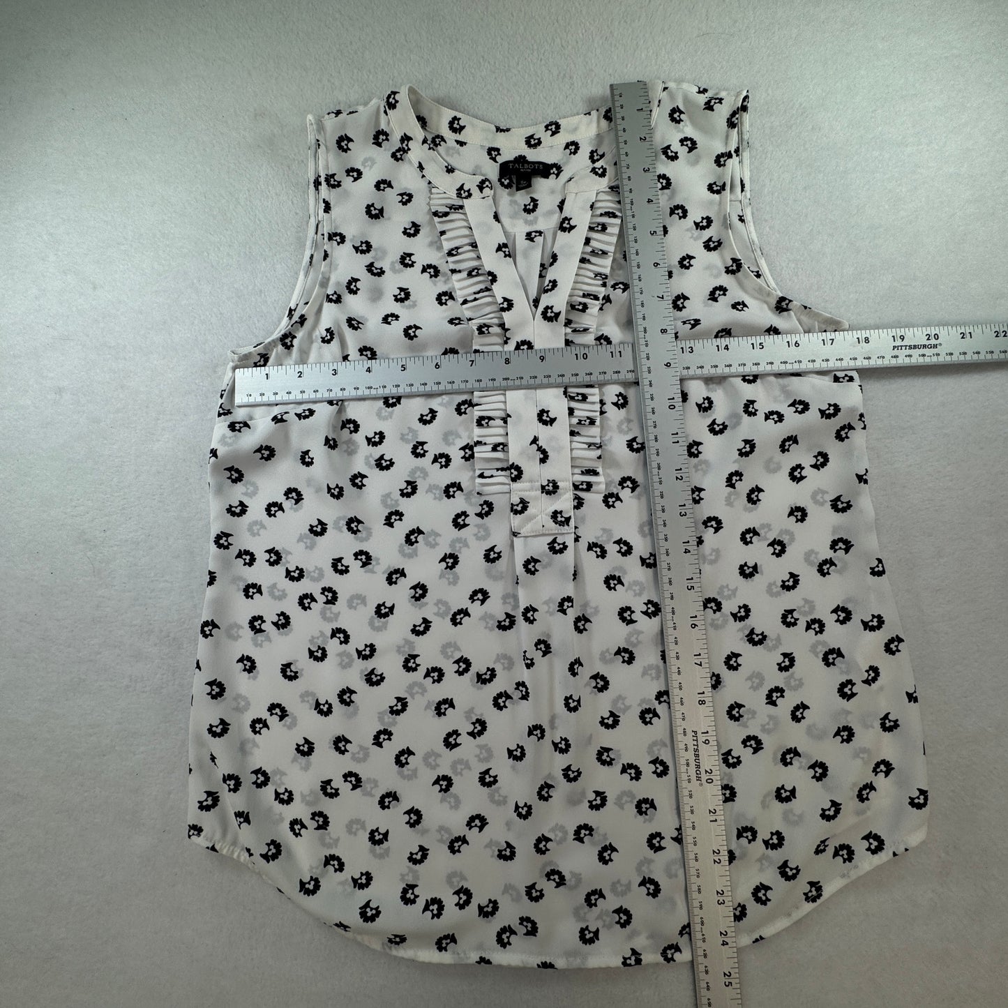 Talbots Petites Women's Floral Sleeveless Pleated Blouse Ivory Black Size SP