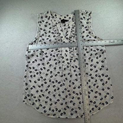 Talbots Petites Women's Floral Sleeveless Pleated Blouse Ivory Black Size SP