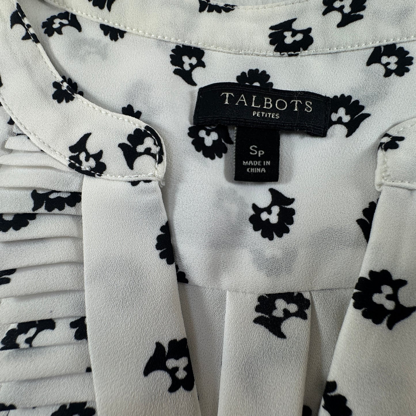 Talbots Petites Women's Floral Sleeveless Pleated Blouse Ivory Black Size SP