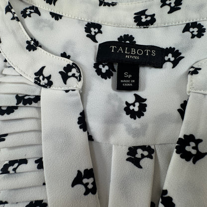 Talbots Petites Women's Floral Sleeveless Pleated Blouse Ivory Black Size SP