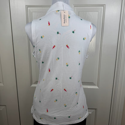 Tommy Bahama NWT Women's Everyday Active Tropical Print Sleeveless Polo White Size MNWT Tommy Bahama Women's Everyday Active Tropical Print Sleeveless Polo White Size M