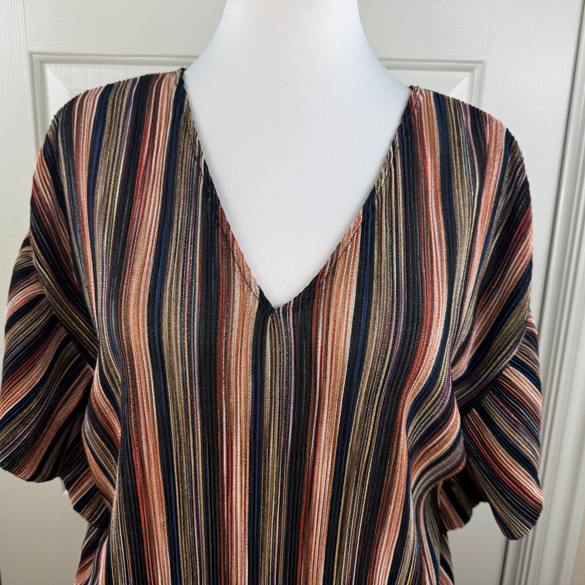 Vanessa Virginia Women's Pleated Stripe Flutter Sleeve Blouse Multicolor Size M