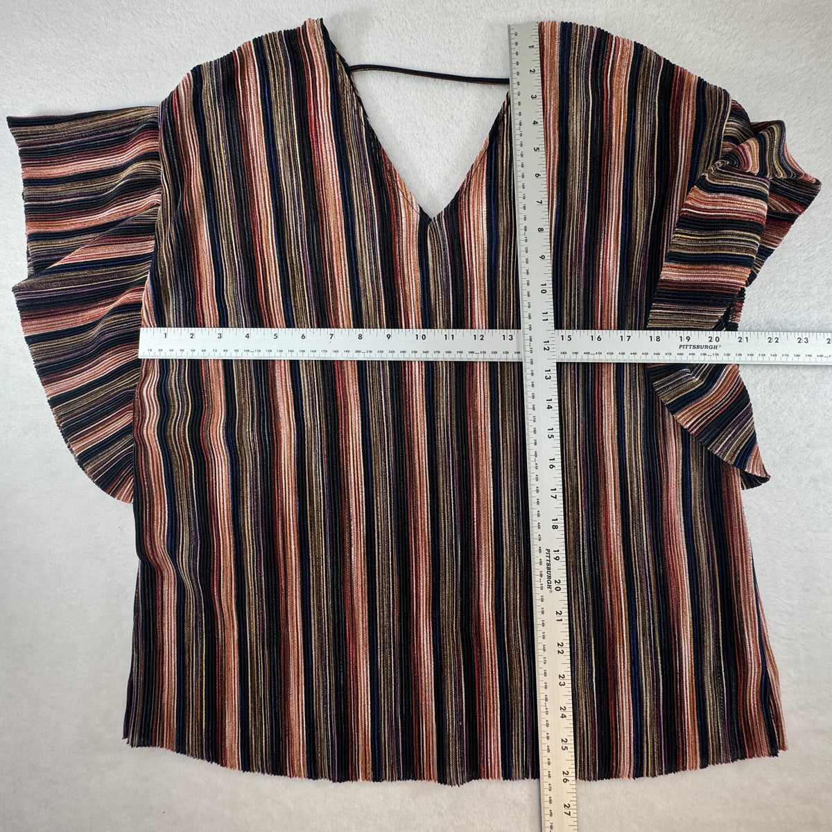 Vanessa Virginia Women's Pleated Stripe Flutter Sleeve Blouse Multicolor Size M