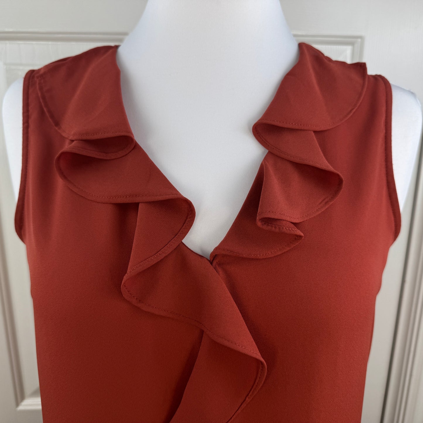 Vince Camuto Ruffle Front Sleeveless Blouse Rust Orange Size S