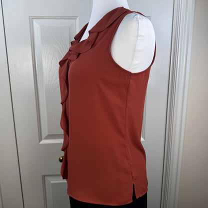 Vince Camuto Ruffle Front Sleeveless Blouse Rust Orange Size S