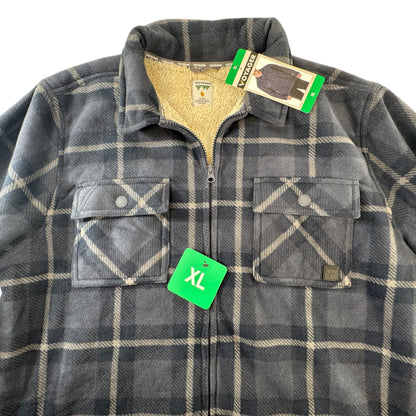 Voyager Men's Sherpa Lined Plaid Shirt Jacket XL NWT Charcoal Gray Full Zip