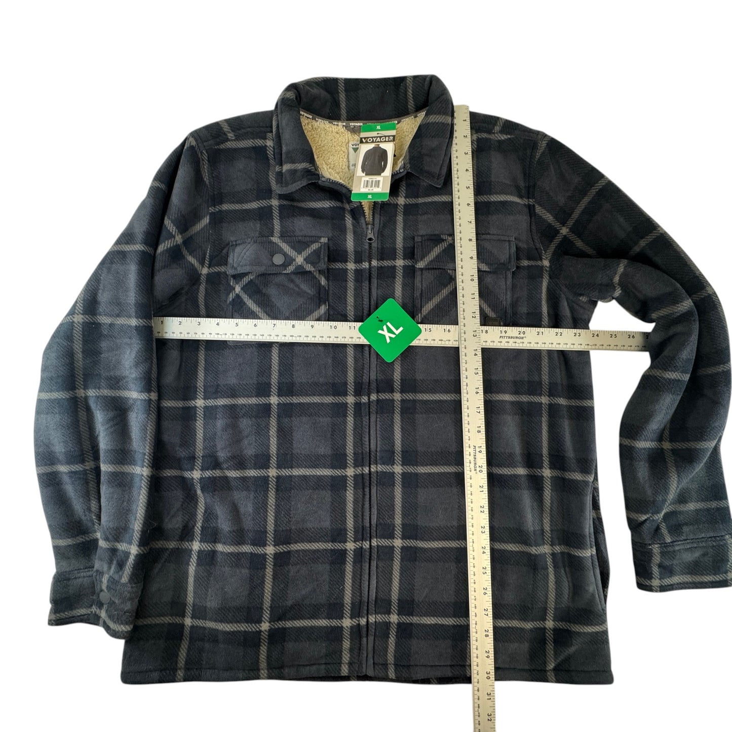 Voyager Men's Sherpa Lined Plaid Shirt Jacket XL NWT Charcoal Gray Full Zip