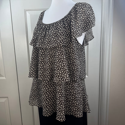 Willi Smith Women's Tiered Ruffle Polka Dot Blouse Brown Cream Size XL