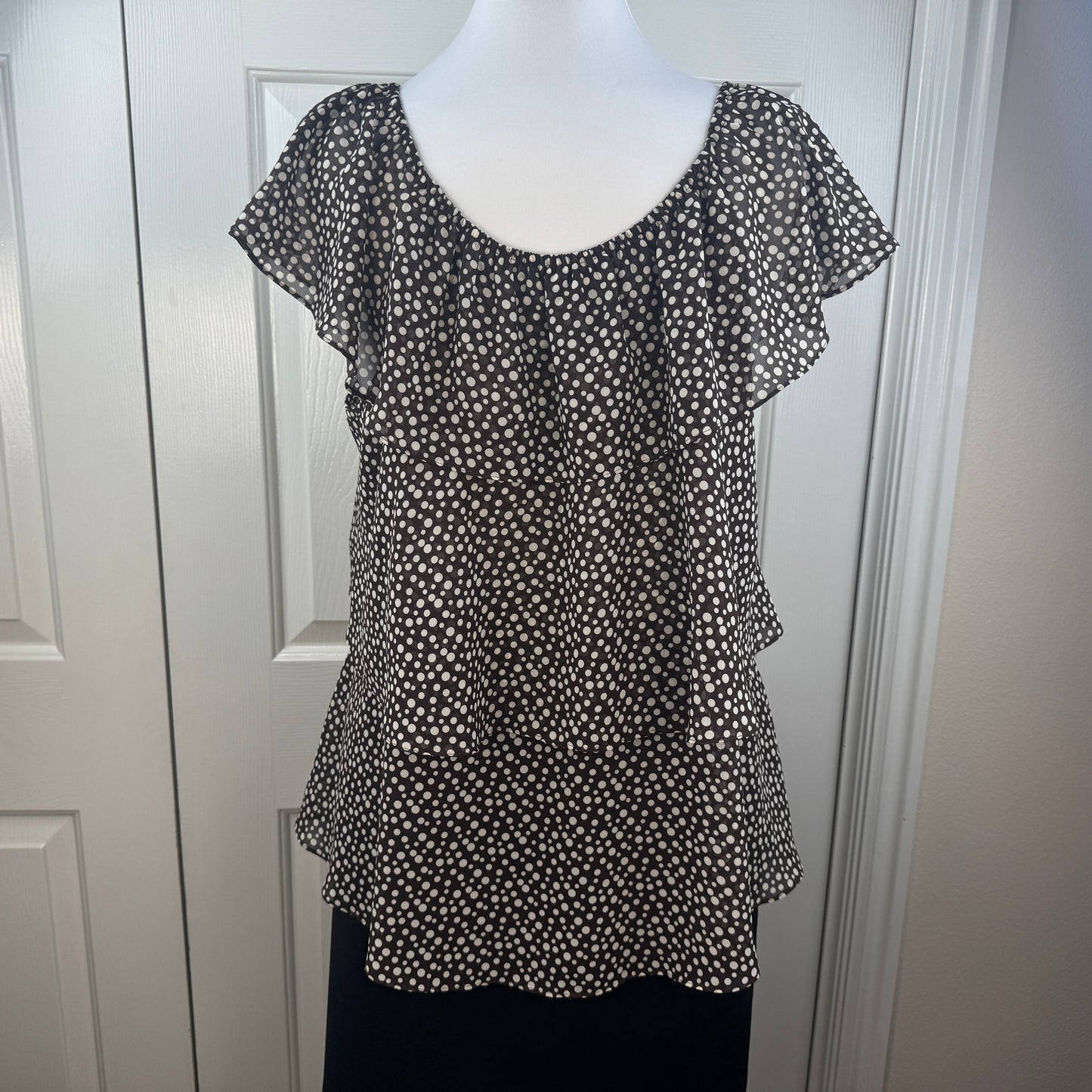 Willi Smith Women's Tiered Ruffle Polka Dot Blouse Brown Cream Size XL