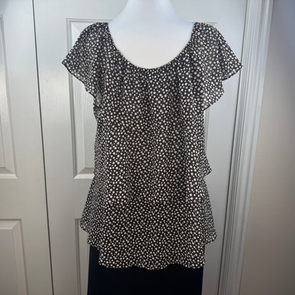 Willi Smith Women's Tiered Ruffle Polka Dot Blouse Brown Cream Size XL