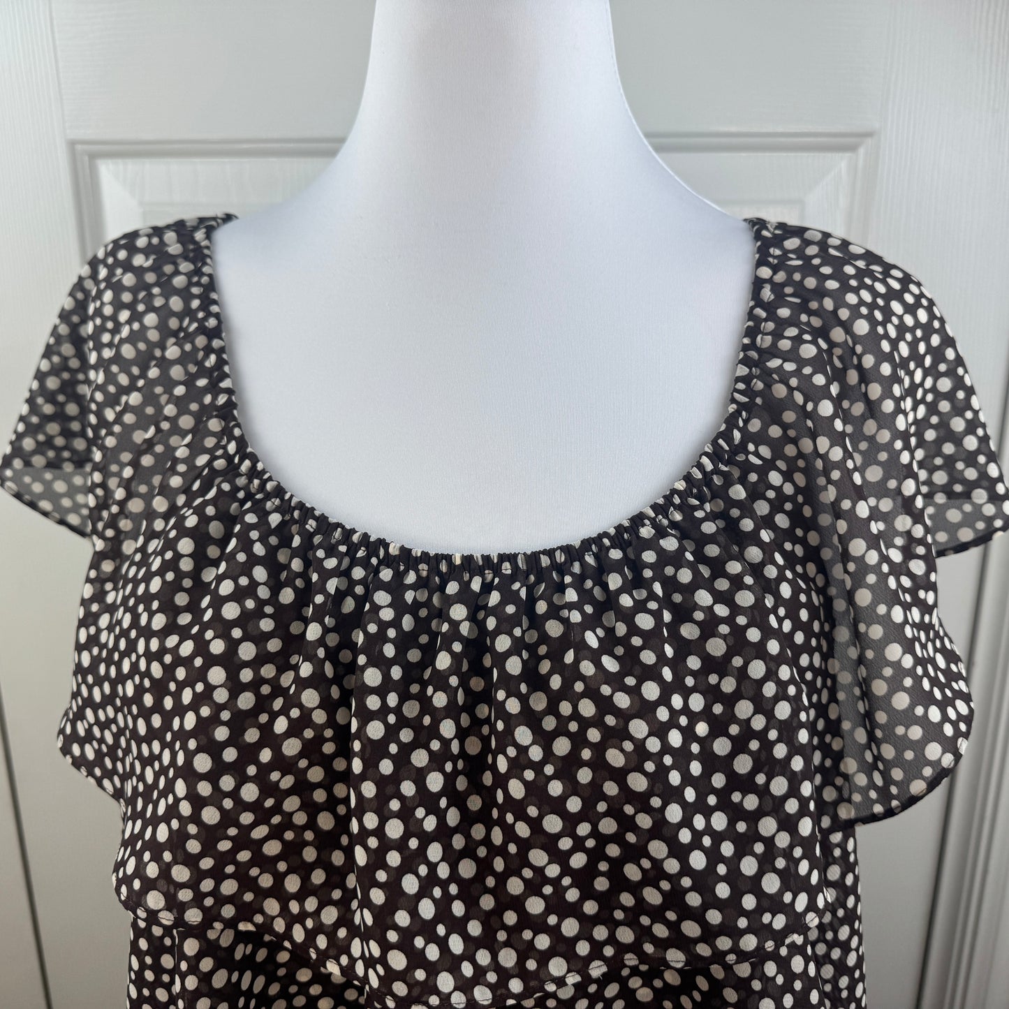 Willi Smith Women's Tiered Ruffle Polka Dot Blouse Brown Cream Size XL