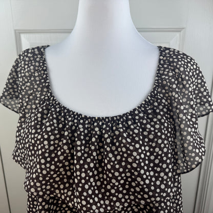 Willi Smith Women's Tiered Ruffle Polka Dot Blouse Brown Cream Size XL