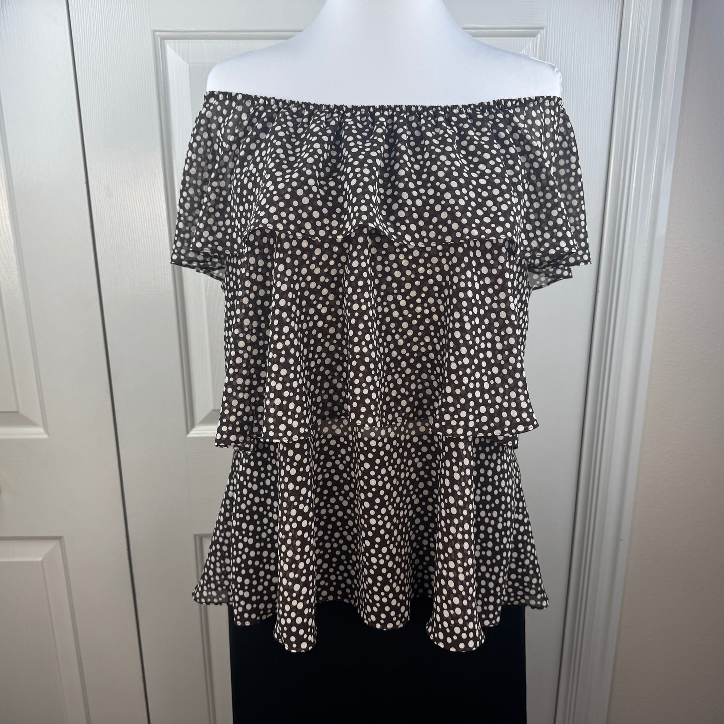 Willi Smith Women's Tiered Ruffle Polka Dot Blouse Brown Cream Size XL