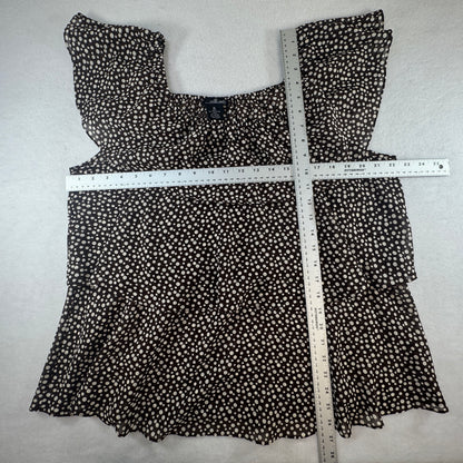 Willi Smith Women's Tiered Ruffle Polka Dot Blouse Brown Cream Size XL