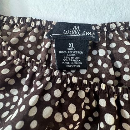 Willi Smith Women's Tiered Ruffle Polka Dot Blouse Brown Cream Size XL