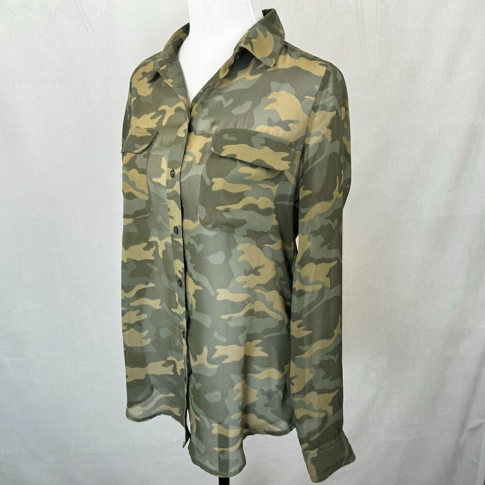 Old Navy Women Shirt Sz S Sheer Camouflage Long Sleeve Button Down