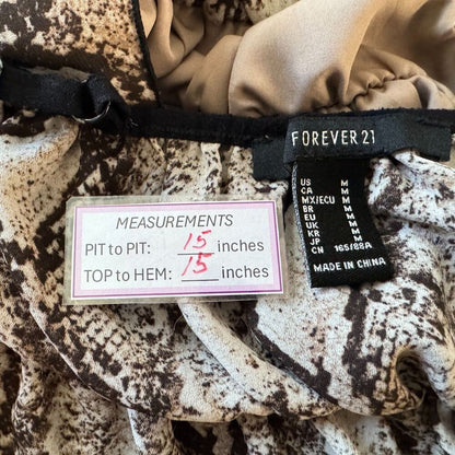 Forever 21 Crop Top Sz M Beige Snakeskin Print Black Trim Strap