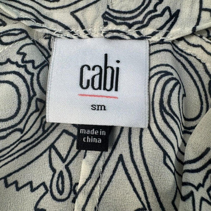 CAbi Scrollwork Tunic Blouse Women Sz S Ivory Semi Sheer Sleeveless VNeck