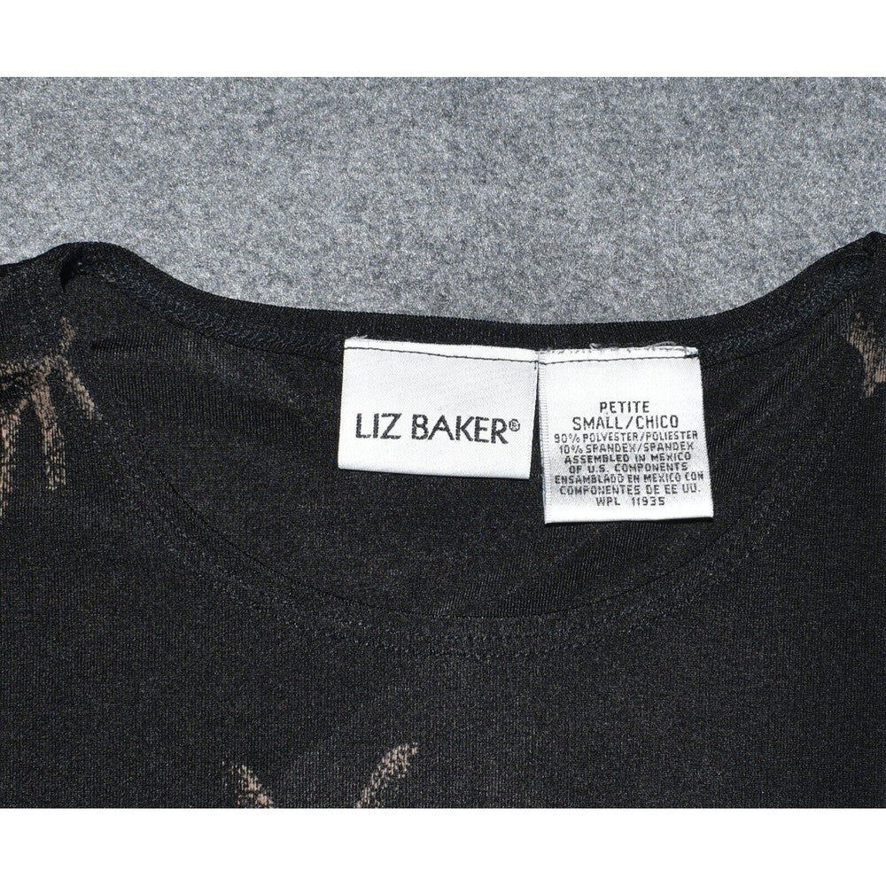 Liz Baker Womens Petite Black Long Sleeve Giraffe Print Stretch Top - Size Small
