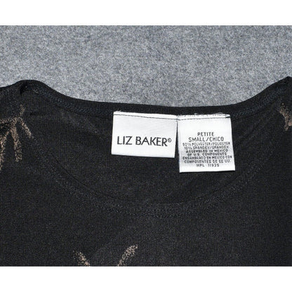 Liz Baker Womens Petite Black Long Sleeve Giraffe Print Stretch Top - Size Small