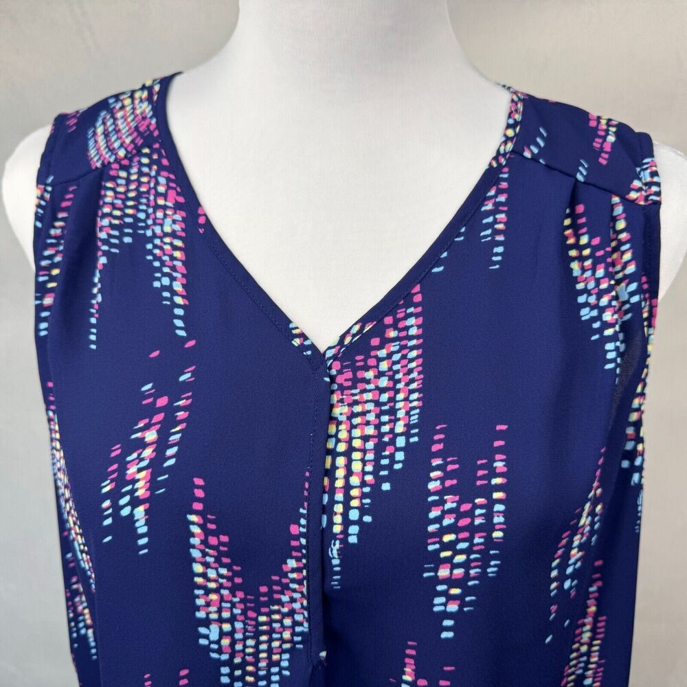 Collective Concepts Ladies Sz S Blue Semi Sheer Blouse Sleeveless Keyhole Back