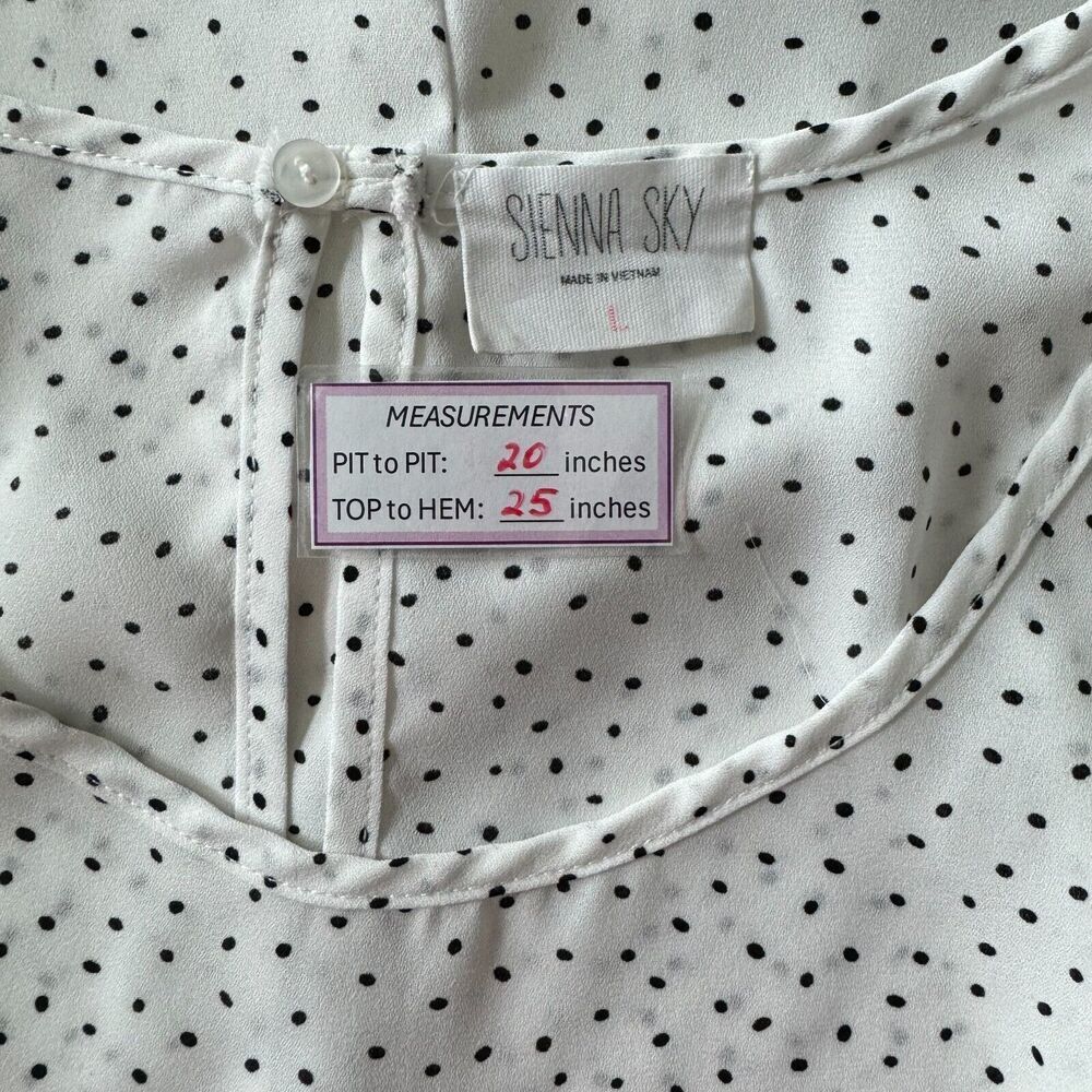 Sienna Sky Sz L Polka Dot Ruffle Hem Blouse Boat Neck 3/4 Flared Sleeve Career