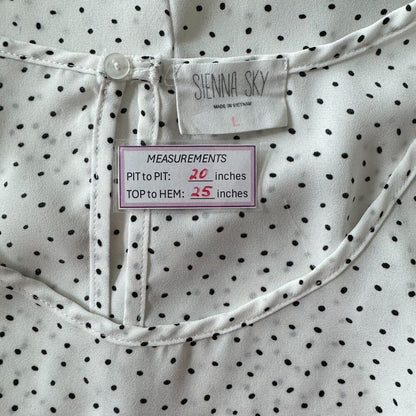 Sienna Sky Sz L Polka Dot Ruffle Hem Blouse Boat Neck 3/4 Flared Sleeve Career