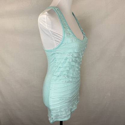 Free Kisses Tank Top Sz L Teal Ruffle Sparkling Racerback