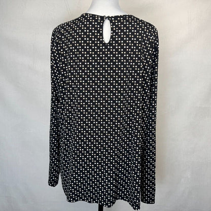 Liz Claiborne Top Sz 2X Black Beige White Polka Dot Long Sleeve Round Neckline