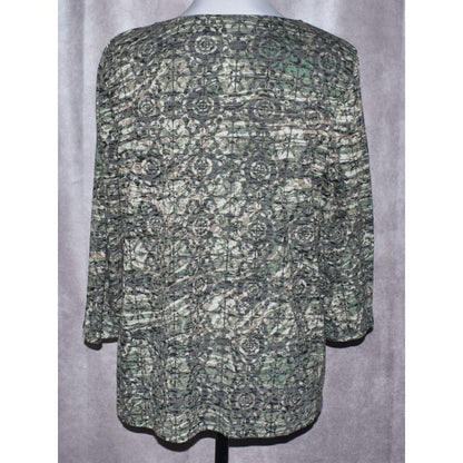 Erika Women's Blouse Beige and Green 3/4 Sleeve - Size Large