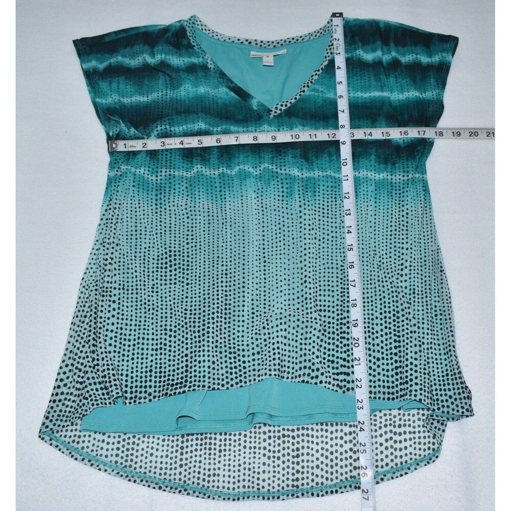 Dana Buchman Teal Green Black White Print Sleeveless V Neck Top - Size Medium