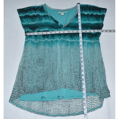 Dana Buchman Teal Green Black White Print Sleeveless V Neck Top - Size Medium