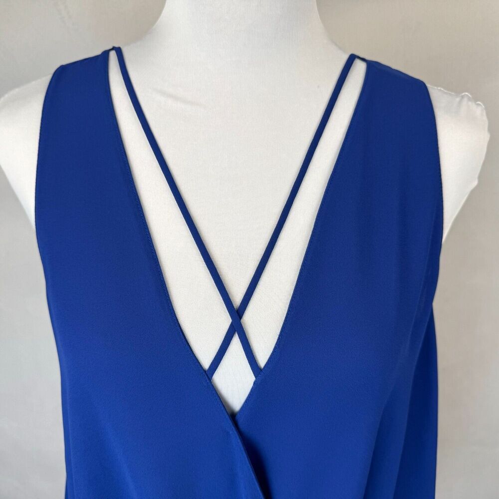Lush Tank Top Sz S Blue Tunic Faux Wrap Criss Cross V Neck