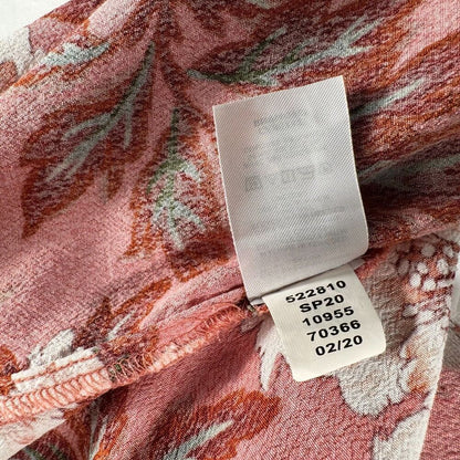 LOFT Blouse Sz S Pink Rayon Floral Print Round neckline Ruched Short Sleeve