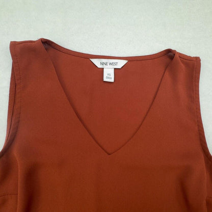 Nine West Top Sz XS Rust VNeck Sleeveless Layering Career