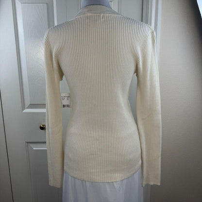 U.S. Polo Assn Women Medium Ribbed V Neck Sweater Cream Long Sleeve NWT