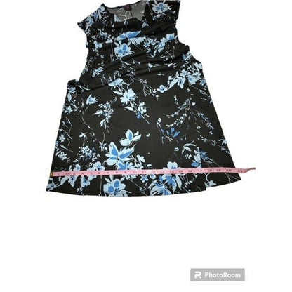 W Wrapper Black Blue Floral Faux Wrap Dress V-Neck Ruched Open Wrap Skirt